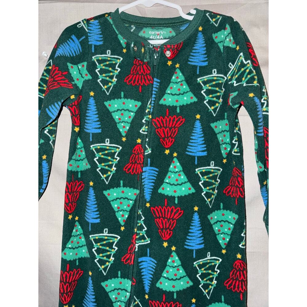 Carter’s Toddler Christmas Tree Fleece Footed Pajamas Green, Size 4T - Picture 2 of 6